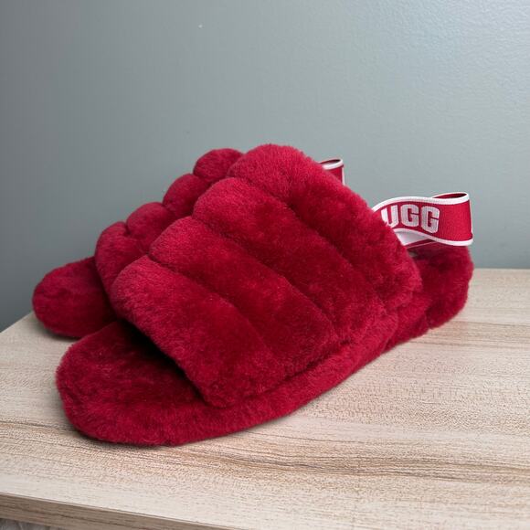 Ugg Fluff Yeah Slipper Slides Red size 9 Women's Shoes Sheepskin Slingback - Picture 3 of 10
